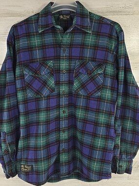The Vermont Flannel Company Green Blue Plaid Button-Down Shirt MEN'S SIZE MEDIUM